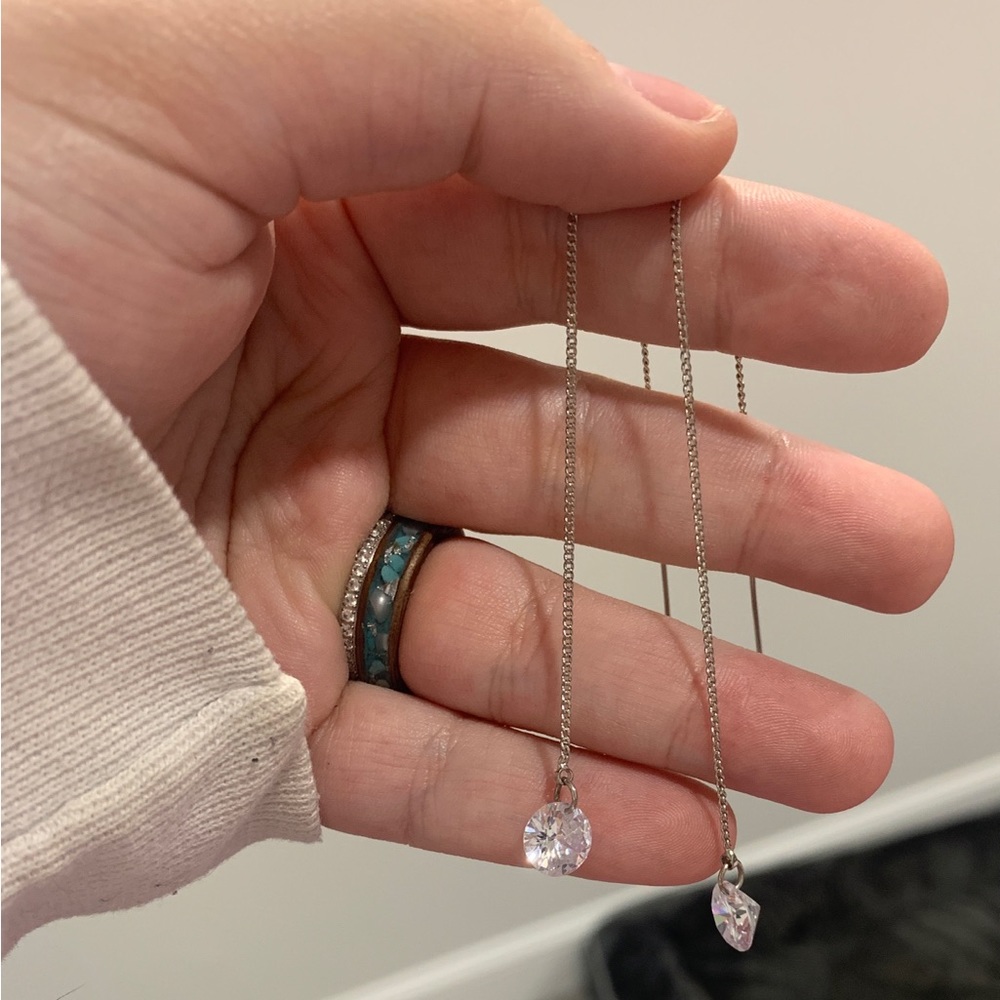 Thread Cubic Zirconia Silver Earrings